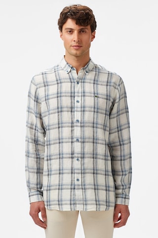 Lacoste Men's Regular Fit Dark Blue Linen Shirt Ekose Keten Erkek Gömlek Koyu Mavi