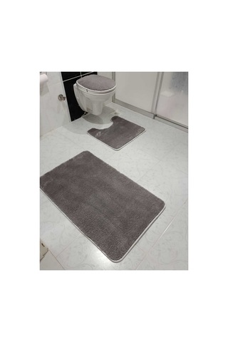 Aurora Brilliant Banyo Paspası Siyah Klozet Takımı Peluş Paspas Seti 60x100 / 50x54 / 45x37 Gri