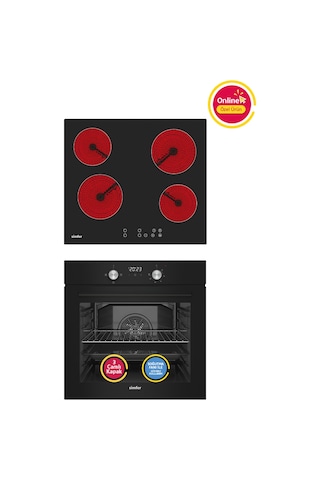 Simfer 4 Fonksiyon Trend Dijital Siyah Power Turbo Elektrikli 2'li Ankastre Set (Fırın + Elektrikli Ocak)