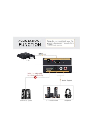 Hdmı Video Ses Ayırıcı Hdmı - Hdmı + Ses Spdıf + Rca L/r Stereo Audio Ayırıcı