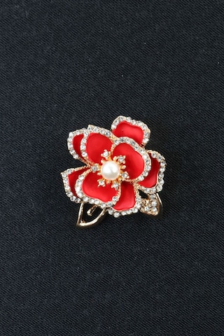 Sedef Çiçeği Broş. Yaka İğnesi Broş. Taşlı Tasarım Sedef Çiçeği Broş. Kadın Broş. Broş. Kırmızı - Altın
