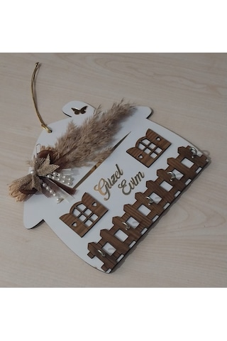 Güzel Evim Beyaz Ahşap Anahtar Askılığı Duvar Askılı Anahtarlık Beyaz