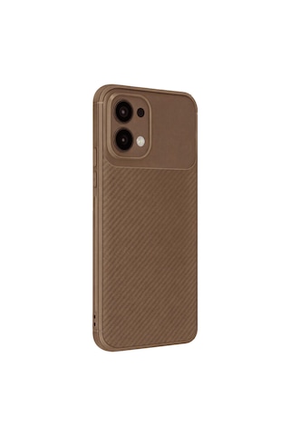 Oppo A6 Pro Uyumlu Karbon Fiber Desenli Auto Focus Lens Korumalı Şık Kılıf Kahverengi
