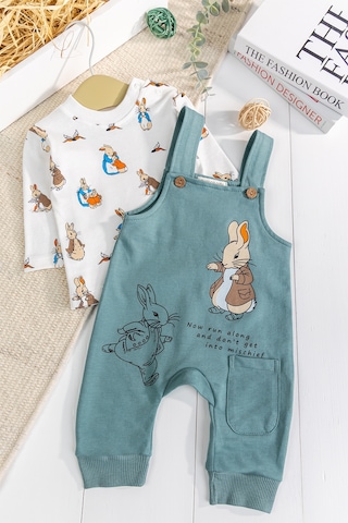 Babymod Tavşan Fiğürlü 2'li Erkek Bebek Salopet Tulum Yeşil