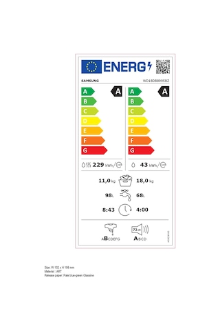 Samsung WD18DB8995BZAH 1000 Devir 18 KG -11 KG Kurutmalı Çamaşır Makinesi