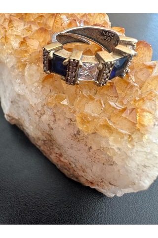 Aysesa Doğal Safir Ve Zirkon Taşlı Kadın Gümüş Yüzük 925 Ayar 7.24 Gram