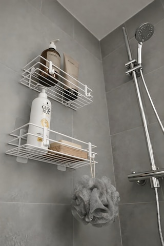 Sas Haus Tek Katlı Duş Rafı Kancalı Banyo Şampuanlık & Organizer 2 Adet Beyaz Tş-01 beyaz