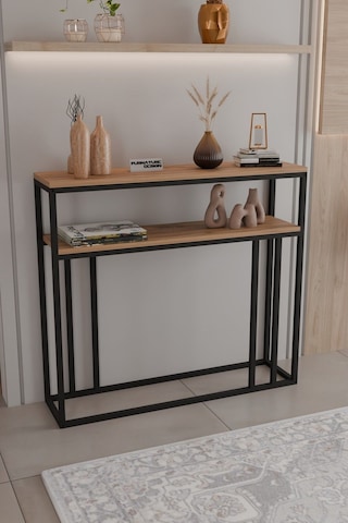 2 Raflı Metal Dresuar Raflı Lüx Dresuar Kitaplık Salon Düzenleyici 2 Raflı 100 Cm Çam