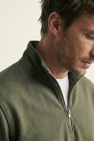 Elemge Pamuklu Erkek Sweatshirt Haki Soft Touch Relax Fit Yarım Fermuarlı Dik Yaka 3 Iplik Nefes Alan