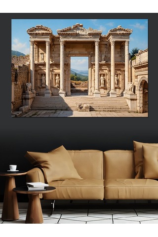 Efes Antik Kent Celsus Kütüphanesi Dekoratif Kanvas - Mdf Ahşap Tablo