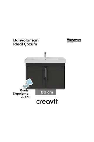 Creavit D20 80 Cm Kapaklı Lavabo Dolabı Antrasit Lake Kapak Antrasit