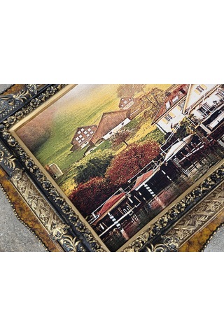 Kıyı Evleri Ve Tekne Limanı Adlı İran Tebriz Halı Tablo 123x73cm - Duvar Halı Kilim Tablo