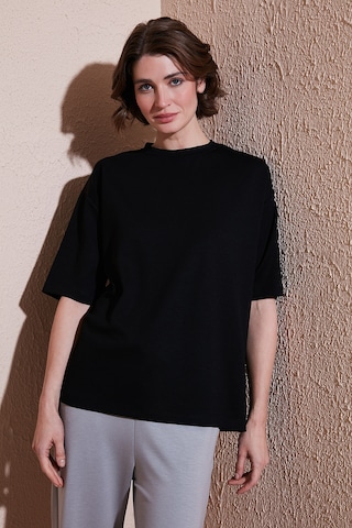 Lela Streç Oversize Fit Bisiklet Yaka Bayan T Shirt 5865911 Siyah