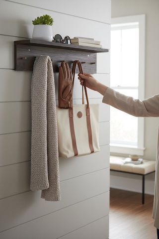 Ahşap Askılık Raflı 70x14 Ve 50x14 Mutfak, Antre, Banyo, Ofis, Mağaza, Çocuk Ve Yatak Odası Ceviz