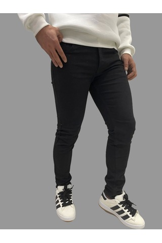 Erkek Dar Paça Düz Newone Siyah Kot Pantolon Siyah