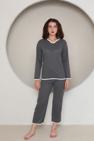 Fames Pijama Yazlik Penye Kadin Pijama Takim Antrasit