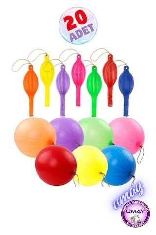 20 Adet Zıpzıp Balon İpli Lastikli Punch Panç Büyük Balon Karısık