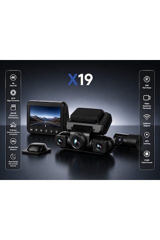 Nvg X19 4k Araç İçi Araç Kamerası 4 Kameralı Gps Wifi G-sensör 24 Saat Park Modu 512gb Destekli Gece Görüşlü Dash Cam