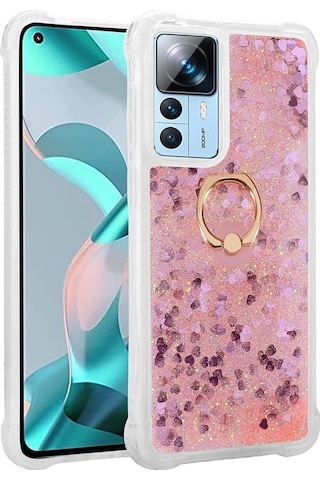 Xiaomi Mi 12t Pro Uyumlu Akışkan Simli Sıvılı Yüzüklü Parlayan Tasarımlı Kılıf