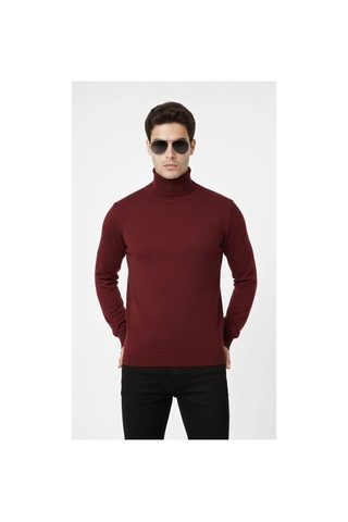 Butik İstanbul Tam Boğazlı Balıkcı Yaka Triko Kazak Yumuşak Dokulu Pamuklu Ince Dokuma, Uzun Kollu Rahat Regular Kalıp - Bordo