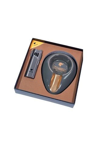 Cohiba Çakmak Küllük İkili Gunmetal Puro Seti - Tr9183