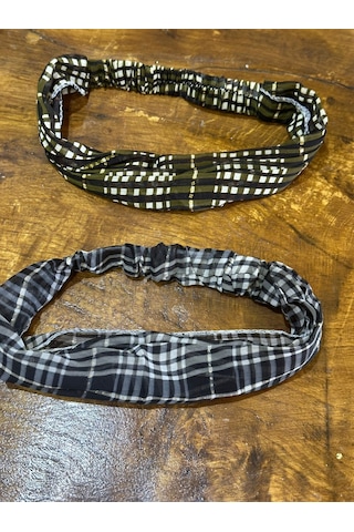 2 Adet Kareli Lastikli Kadın Saç Bandı Saç Bandana Çok  Renkli