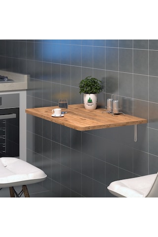 90cm x 60 cm Ahşap Çam Desenli MDF Oval Köşeli Duvara Monte Masa