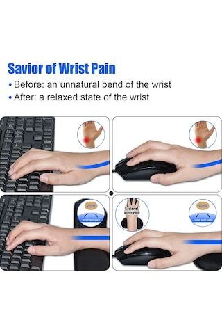 Bilek Destekli Mouse Pad, Kaymaz Ergonomik Bilek Destekli Siyah