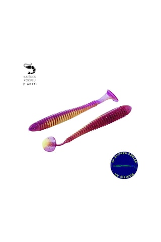 Silikon Kurt Yem - 4,2g 105mm - Turna/levrek Silikonu - 1 Adet - Mor/yeşil - Karides Kokulu