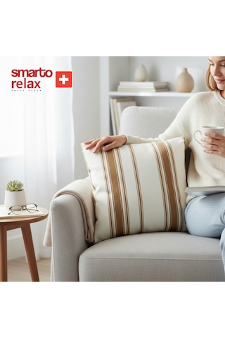 Smarto Relax Içi Dolgulu Kırlent 45x45 Cm Kare Salon & Berjer Kırlenti Beyaz - Kahverengi