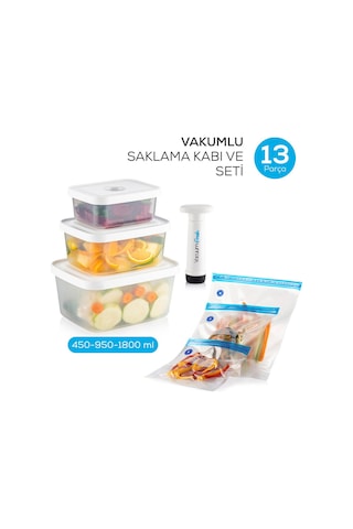Vienev Vacuumfresh 13 Parça VakuMLu Gıda Saklama Ve VakuMLu Poşet Seti Beyaz