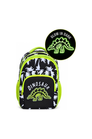Denokids Erkek Çocuk Okul Çantası Dinozor Desenli Gece Parlar Su Geçirmez 3 Bölmeli Çok Renkli