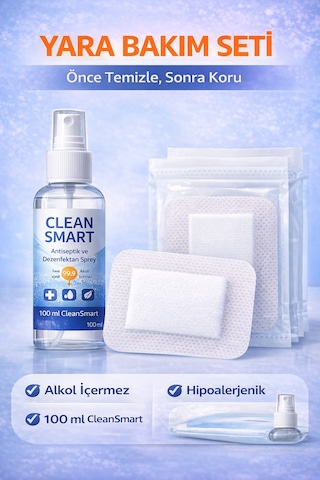 Esnek Nonwoven Yara Örtüsü 9cm 10cm - 10 Adet 50 Ml Antiseptik Sprey Alkol İçermez,