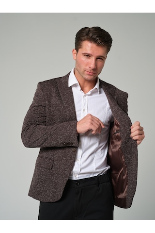 Bonesti Erkek Slim Fit Blazer Ceket Kahverengi Desenli