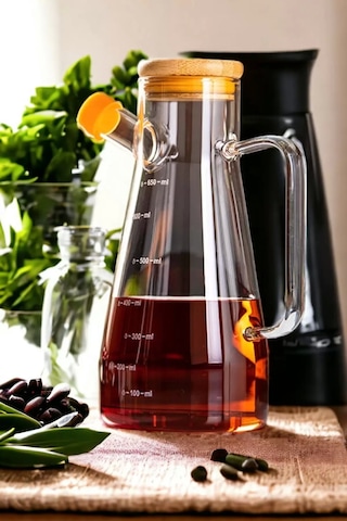 Bambu Kapaklı Cam Yağdanlık Vakumlu Ahşap Stantlı Sirkelik Zeytinyağı Şişesi