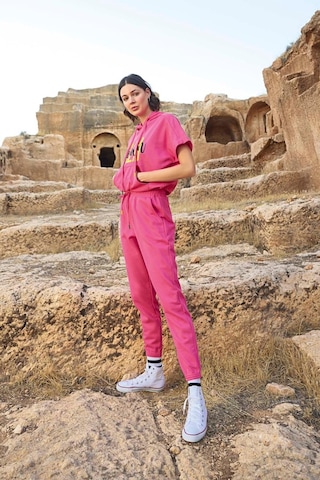 Monamise 23089 Kadın Kısa Kollu Kapişonlu Eşofman Takımı-pembe Pembe