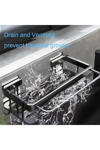 Novahub Çok Fonksiyonlu Paslanmaz Çelik Bulaşık Organizatörü - Sponge, Sabun Ve Havlu Askısı Siyah Siyah