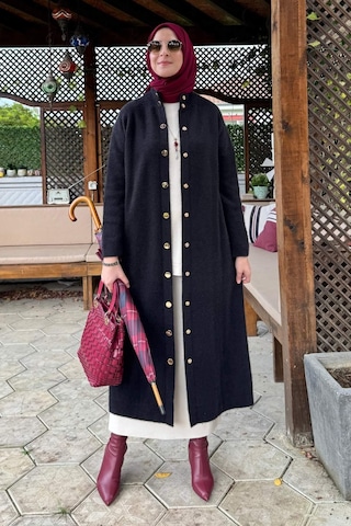 Rabia Şamlı Yakut Angora Triko Kap Siyah Çok Renkli