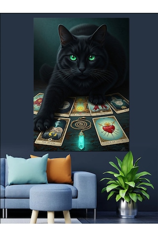 Siyah Panter Kara Kedi Tarot Kartları Dekoratif Kanvas - Mdf Ahşap Tablo
