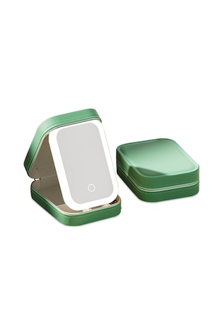 Youtek Taşınabilir Led Aynalı Makyaj Çantası - 3 Renk Aydınlatma, Dokunmatik Kontrol, Toz Geçirmez Yeşil