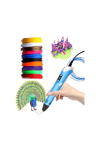 Sarı Renk 3d Kalem + 3 Renk Toplam 10 Metre Pla Filament + Şablon
