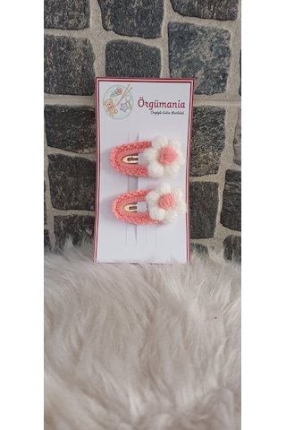Çıtçıtlı Papatya Toka- Örgü Çiçek Toka Pembe