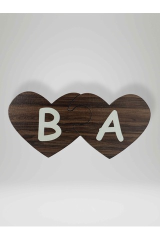 B Harfi Sol Parça Ahşap Puzzle Kalp Harf Magnet Buzdolabı Süsü İkili Uyumlu Kod:990