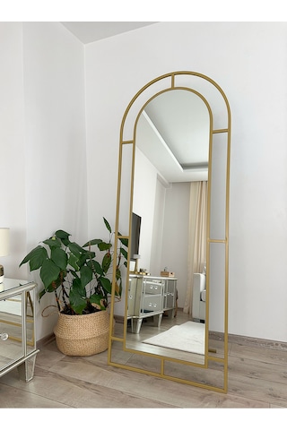 Effe Gold Metal Çerçeveli 180x70 Cm Pencere Model Oval Ayaklı Boy Aynası