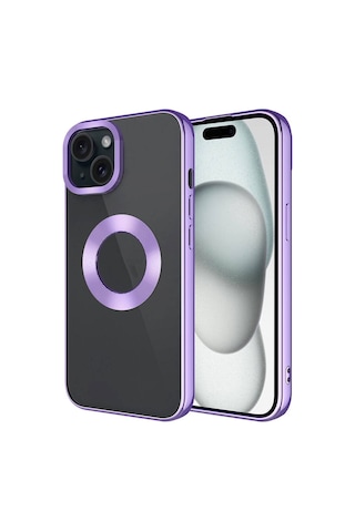 Noktaks - İphone 15 Uyumlu Kılıf Kamera Çerçeveli Logo Gösteren Omega Kapak - Lila - T29794