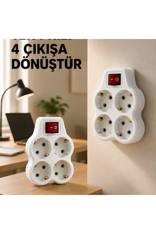 Anahtarlı 4 Lü Priz Adaptörü Direkt Duvar Prizine Takılan Priz Çoklayıcı 2 Li Set Diğer