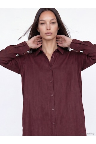 Lcw Everyday Bordo Oversize %100 Keten Kadın Gömlek Tunik