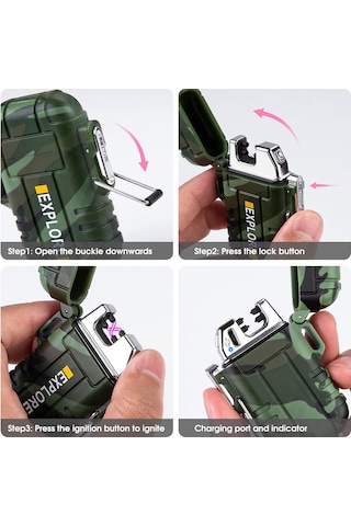 Aubyhe Usb Şarjlı Su Geçirmez Çift Ark Elektrikli Çakmak, Led Fenerli, Alevsiz, Manav/barbekü Işığı Çok Renkli