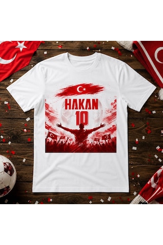 Bk Gift Kişiye Özel Türkiye Taraftar Temalı 2026 Dünya Kupası Tasarımlı Tişört-7, Tek Yürek Milli Takım Ruhu Beyaz