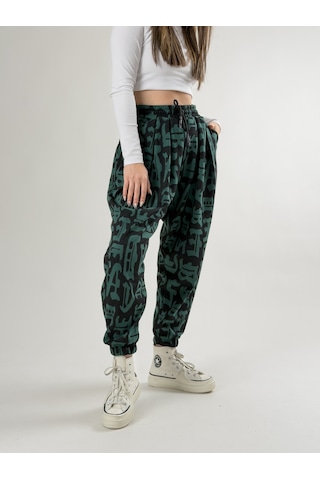 Cocopelli Chinese Desenli Yeşil Kadın Jogger Pantolon Coc2743 Yeşil